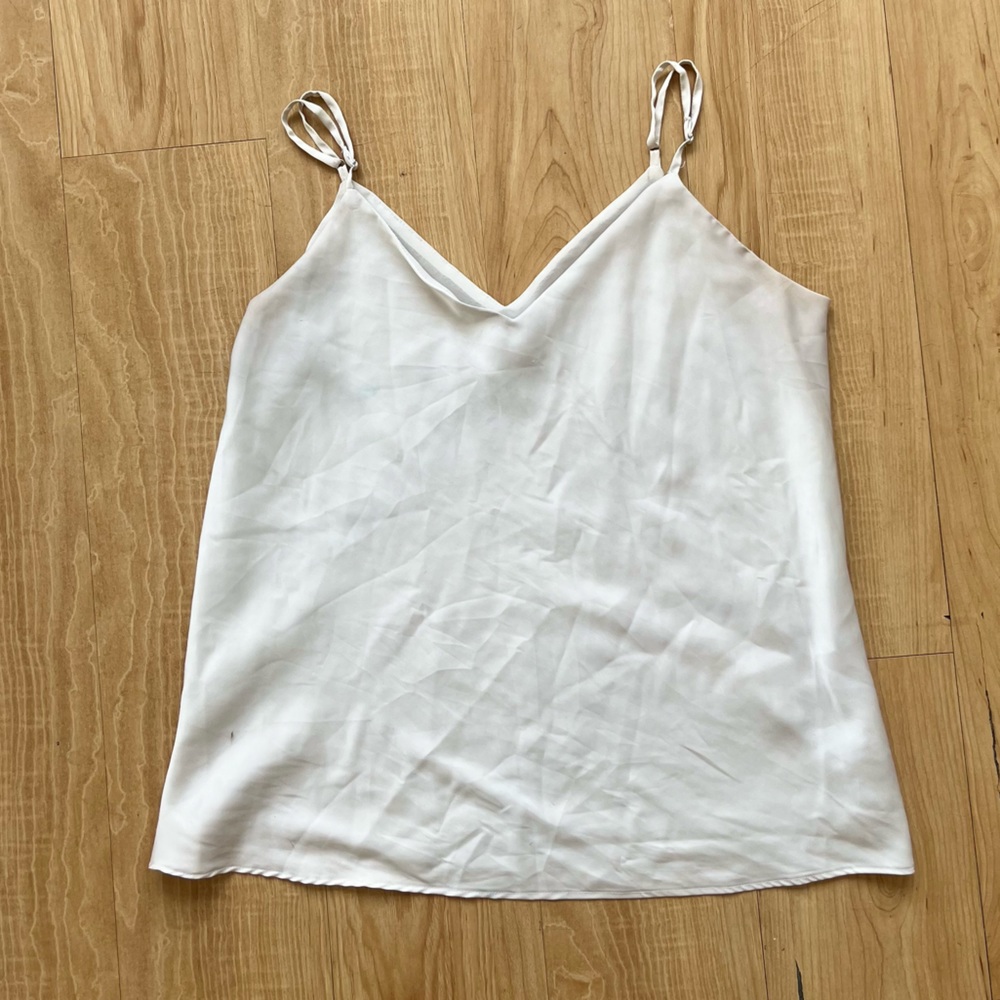 Calvin Klein White V Neck Slip Top with Adjustable Cami Straps